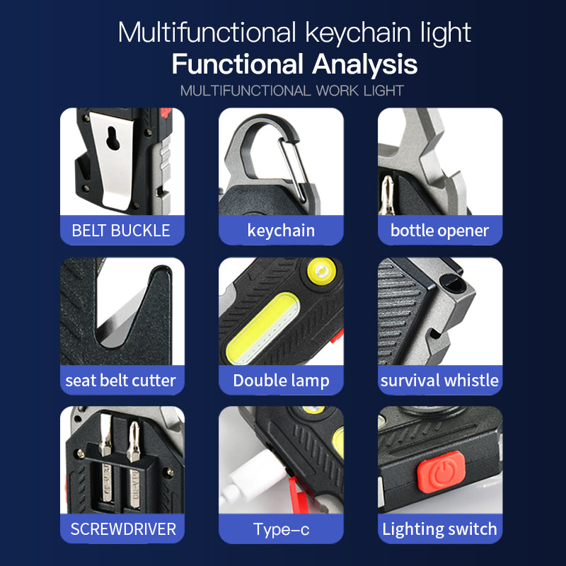 Multi-Tool LED Camping Light - 400LM Rechargeable Keychain Flashlight