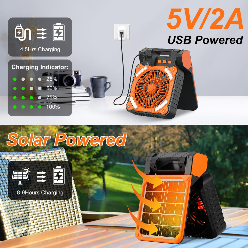 Solar Camping Fan with LED Lantern & Power Bank
