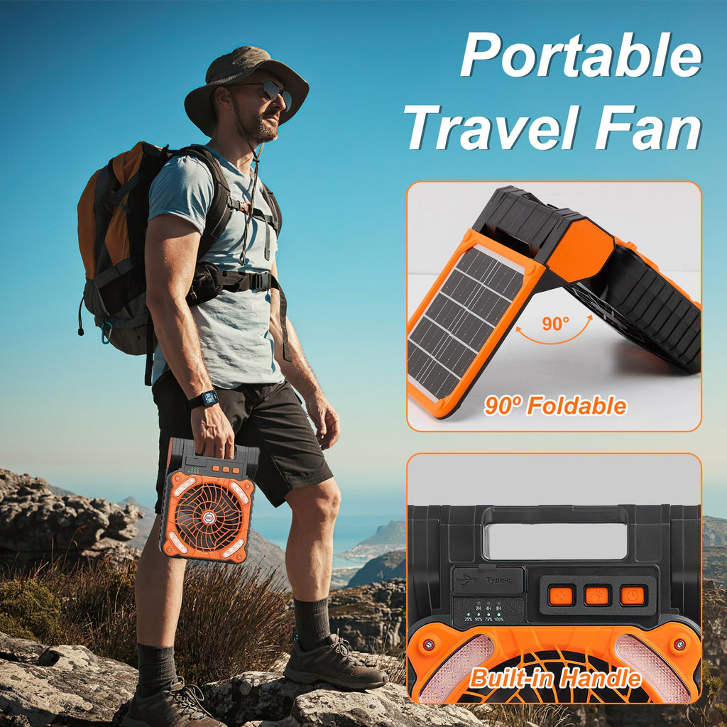 Solar Camping Fan with LED Lantern & Power Bank