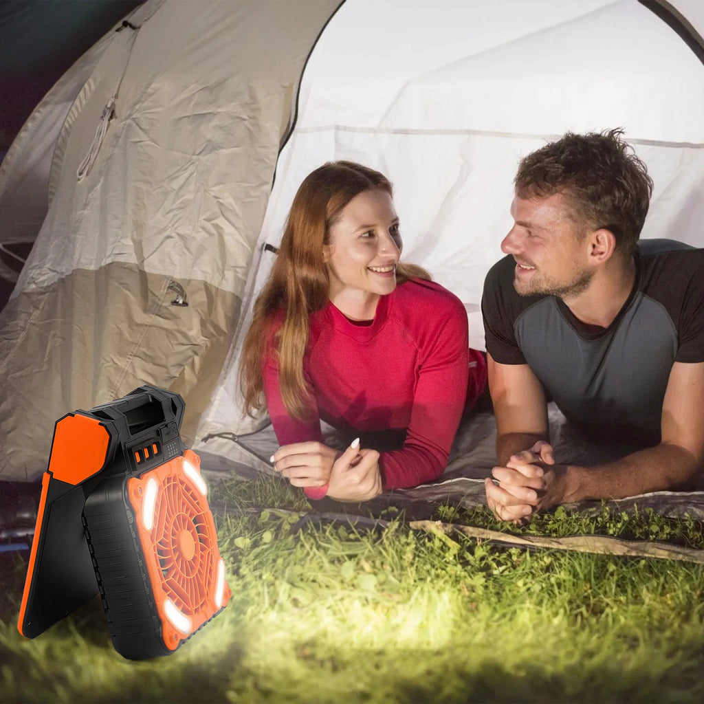 Solar Camping Fan with LED Lantern & Power Bank