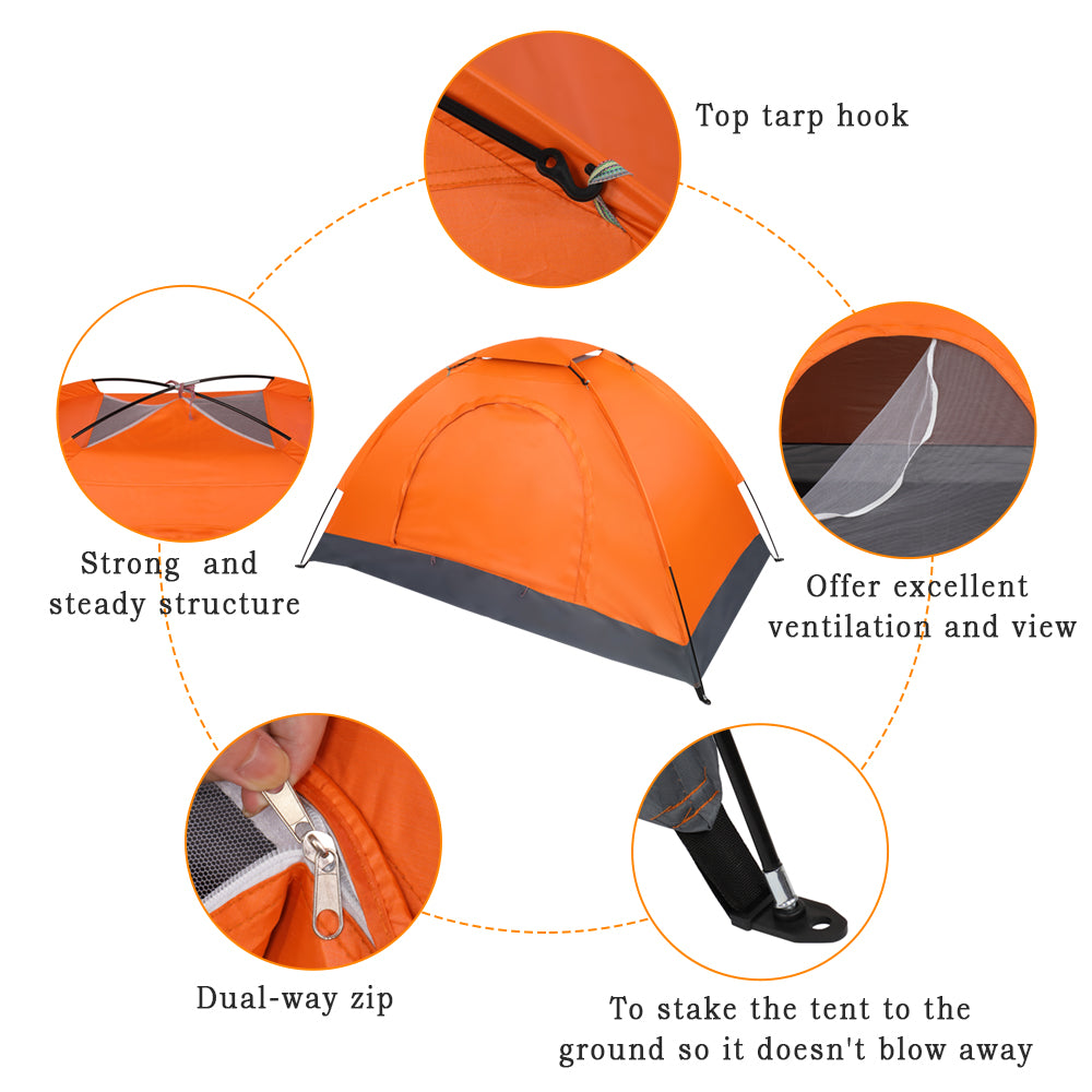 1-Person Lightweight Orange Camping Tent