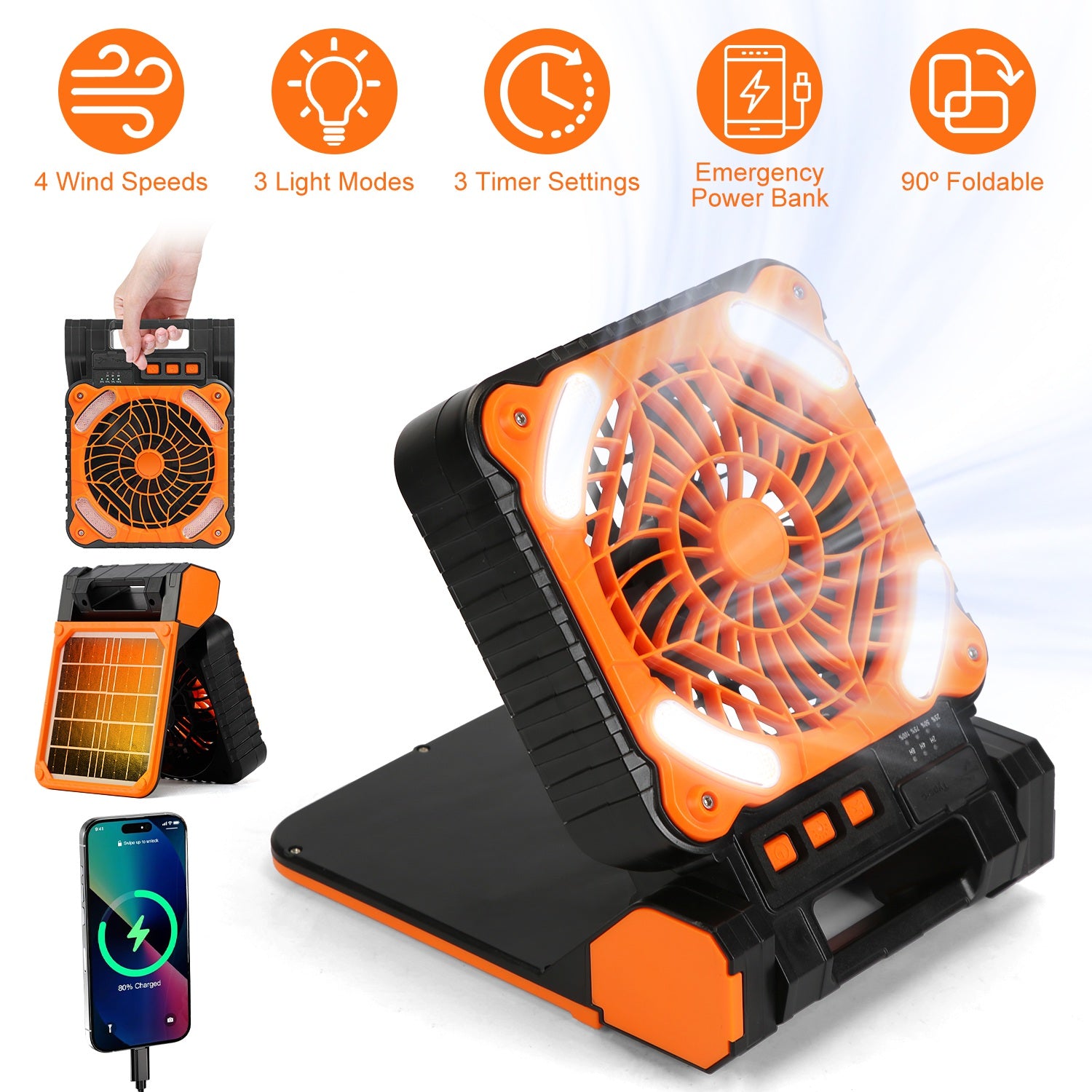 Solar Camping Fan with LED Lantern & Power Bank