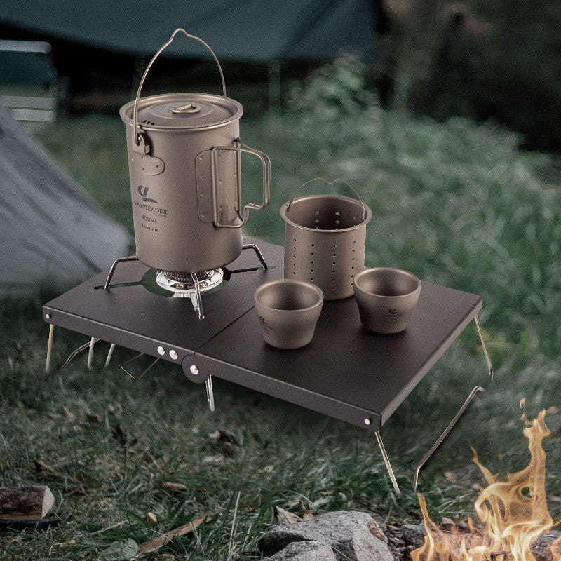 Folding Camp Stove Table - Aluminum Camping Stove Stand & Windscreen